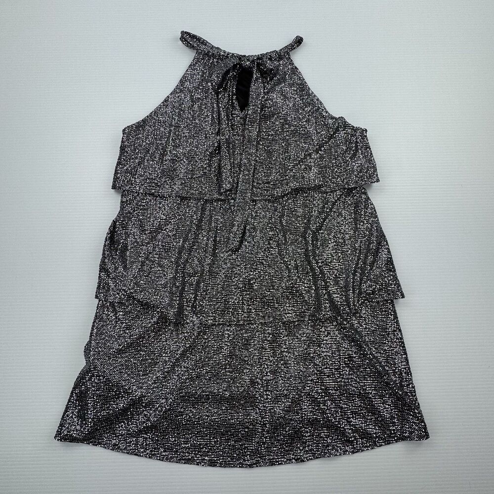 Caramela Black Silver Tiered Halter Dress Womens M Party Cocktail - Picture 9 of 11